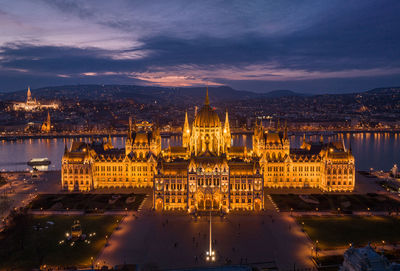 Hungarian parliament building in budapest cityscape a bird's eye view from a drone point of view 
