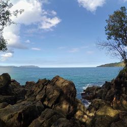 Scenic view of sea against cloudy sky