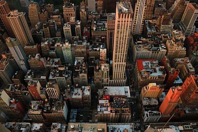 High angle view of buildings in city