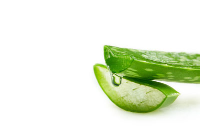 Close-up of green pepper against white background