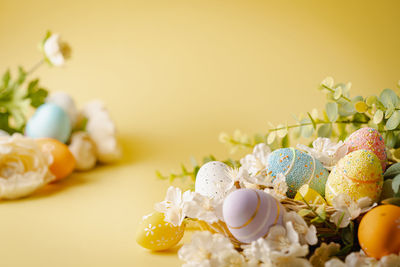 Close-up of christmas decorations on table