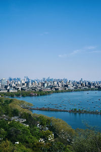 Scenic view of sea and buildings against sky