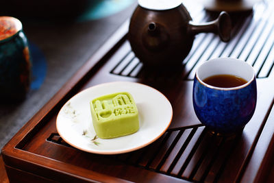 High angle view of coffee on table