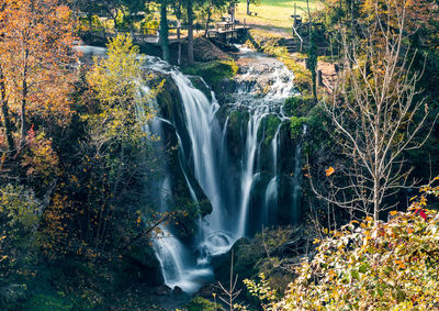 Autumn landscape with long exposure waterfalls at rastoke in croatia