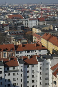 High angle view of buildings in city
