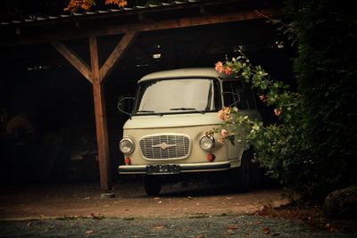 Old car on street in city