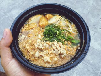 High angle view of food in bowl