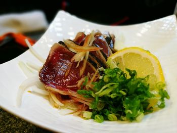 Close-up of served food in plate