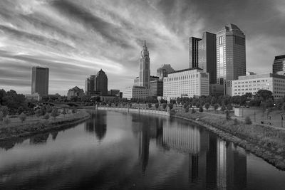 Downtown columbus ohio skyline in black and white