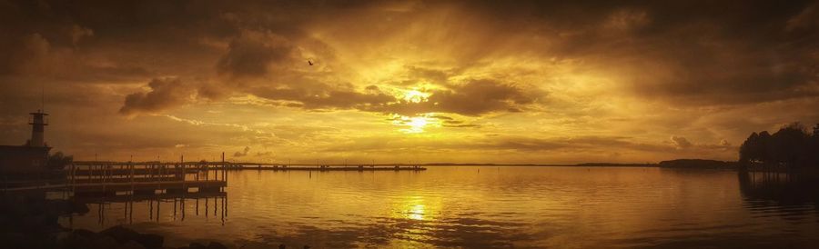 Panoramic view of lake against sky during sunset