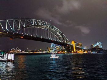Sydney harbour bridge from luna park illuminated by city lights at night