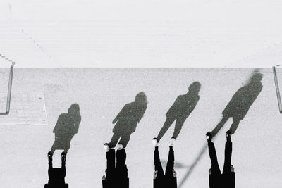 Shadow of people on snow covered landscape