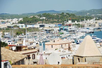 High angle view of townscape against sky