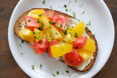 High angle view of breakfast served in plate