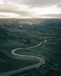 High angle view of road on landscape against sky