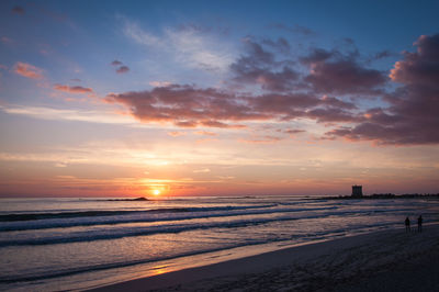 Scenic view of beach against sky during sunset
