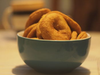 Close-up of burger in bowl on table