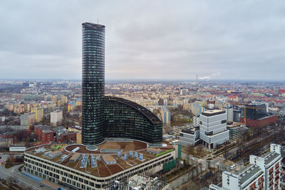 Wroclaw cityscape with sky tower in cloudy day