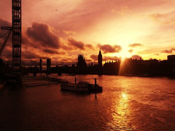 Silhouette of city at sunset