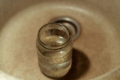 High angle view of drink in glass on table