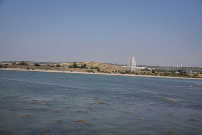 Scenic view of sea against blue sky