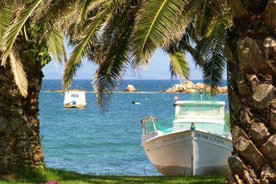 Scenic view of sea against clear blue sky