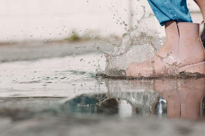 Low section of person standing on wet shore