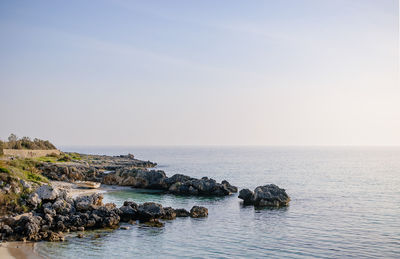 Scenic view of sea against clear sky