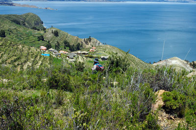 Scenic view of sea and mountains