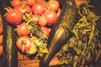 High angle view of tomatoes in market