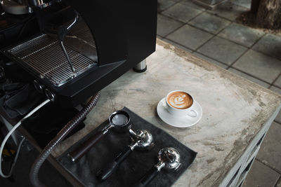 High angle view of coffee on table