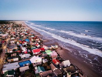 High angle view of beach against clear sky