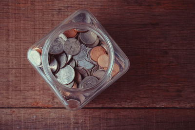 Close-up high angle view of wooden table