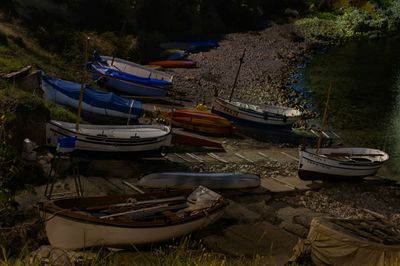 Boats moored in sea