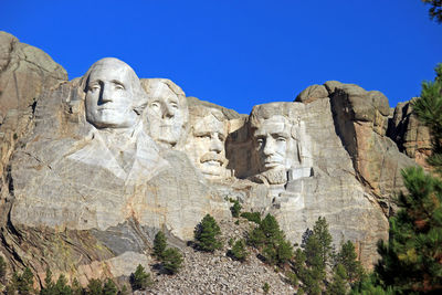 Low angle view of mt rushmore national monument against clear sky