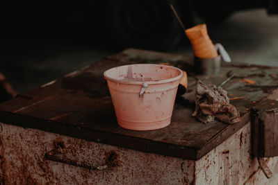 Close-up of coffee cup on table