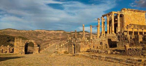 Remains of cuicul village in djemila town, archaeological area rich roman ruins, sétif, algeria.