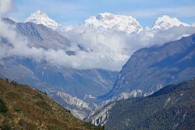 Scenic view of snowcapped mountains against sky