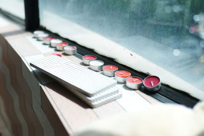 High angle view of computer keyboard on table