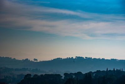 Panoramic view of silhouette landscape against sky during sunset