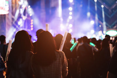 Rear view of people enjoying at music concert