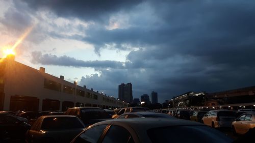 Panoramic view of city against sky during sunset