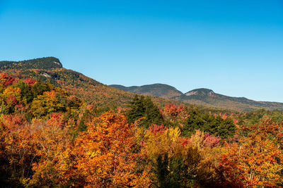 Scenic view of mountains against clear blue sky