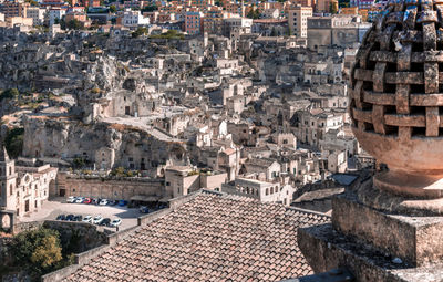 High angle view of buildings in city