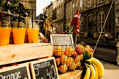 Juice for sale at market stall