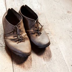 High angle view of shoes on floor