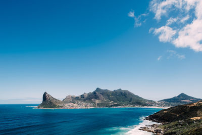 Scenic view of sea against blue sky