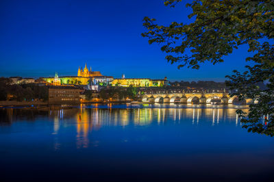 Reflection of illuminated buildings in water