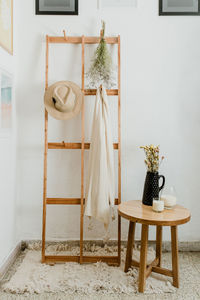 Chair on table against wall at home