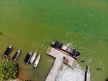 High angle view of boats in lake